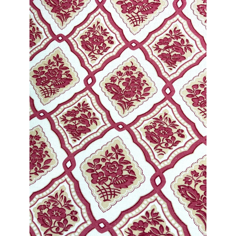 De Colección Laura Ashley Tela Rojo Tostado Floral Medallón Enrejado Lino Algodón 5+ Yardas Foto 2 de 4