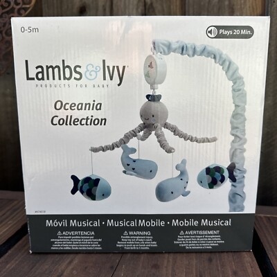 Lambs & Ivy Oceania Blue/Gray Whale/Fish Nautical/Ocean Musical Baby Crib Mobile