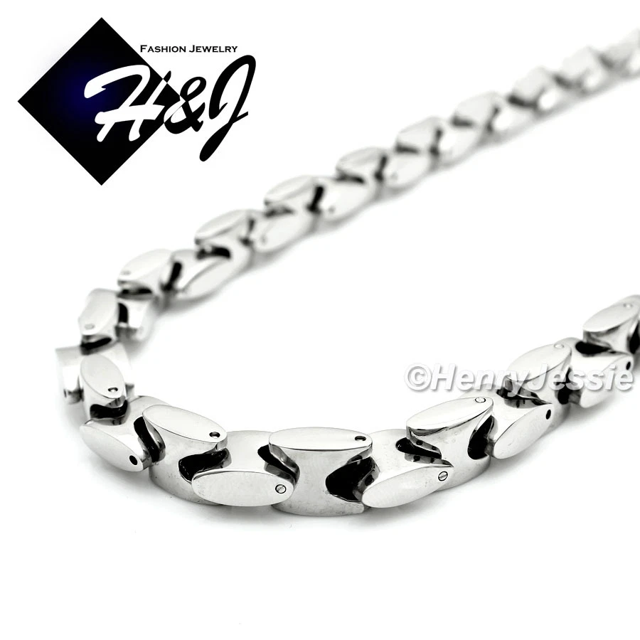 20" HOMBRE Acero Inoxidable 8mm Plata Enclavamiento Hueso Cadena Collar Cruz Colgante*J1 Foto 4 de 4