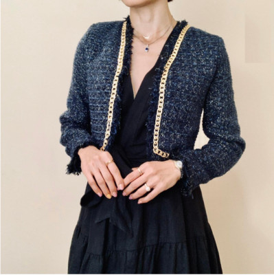 CHRISTIAN LACROIX METALLIC GOLD & NAVY TWEED CHAIN BLAZER COAT