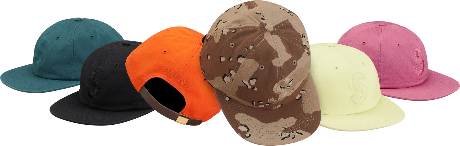 Casquette 6 panneaux Supreme Tonal S logo brt rose noir désert camouflage F/W 17