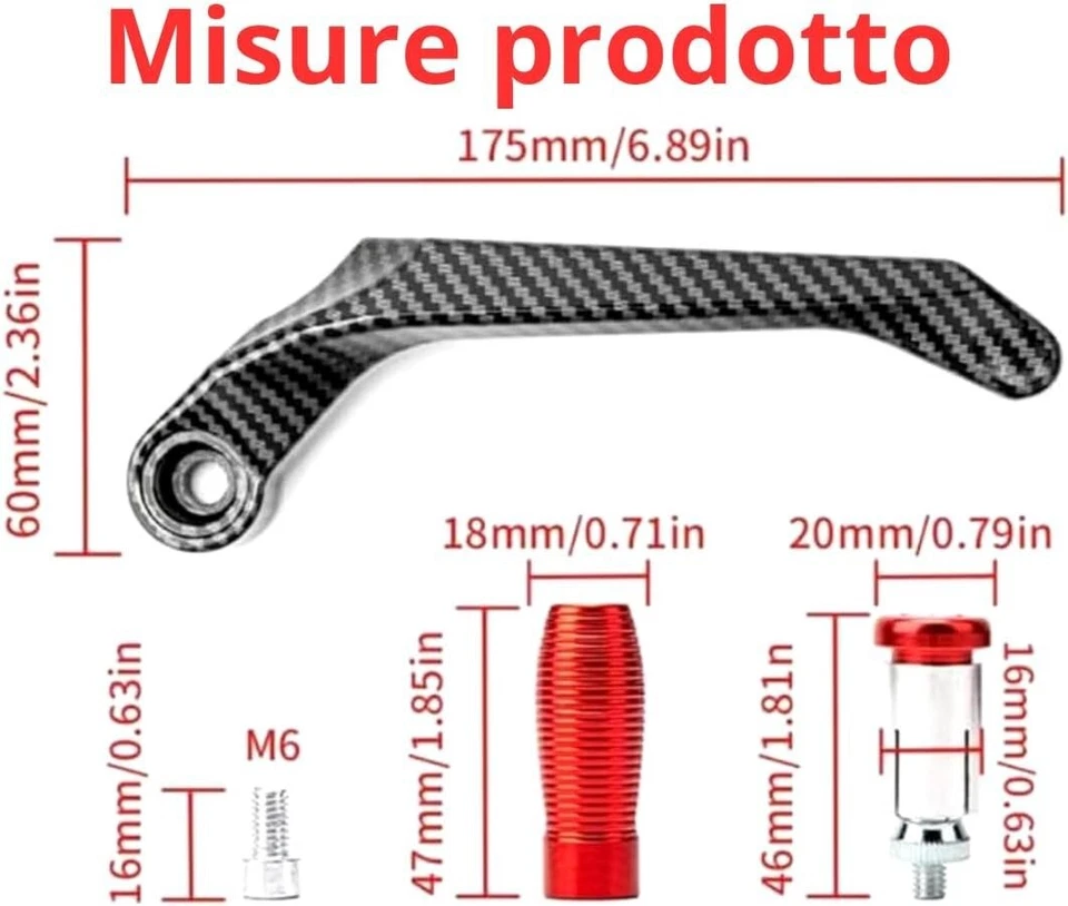 Paraleve Moto Carbon Look Universali 22mm per Freno e Frizione in Alluminio CNC - Immagine 3 di 4