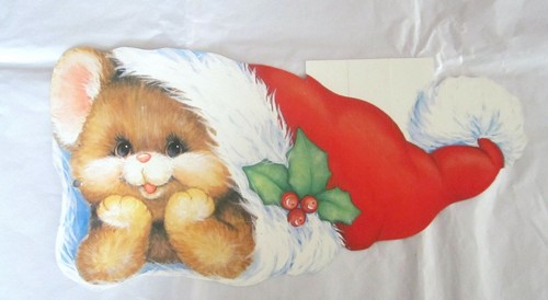 Beflockte gestanzte Weihnachtsmaus in Nikolausmütze Eureka USA New Old Stock - Bild 2 von 3