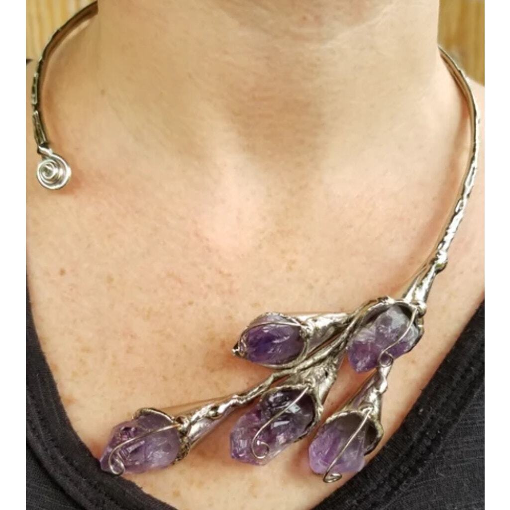 Silver Tone Artisan Amethyst Statement Collar Nec… - image 10