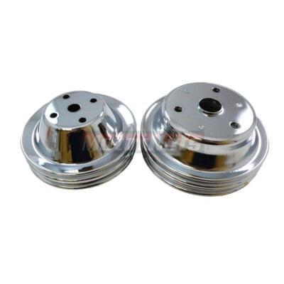 SBC Chrome Pulleys SBC 350 Small Block Chevy Chrome Pulley Set - 2 Groove V-Belt For Long Water Pump (1969-1985) Water Pumps For Honda CR-V