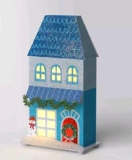 New Wondershop Lit LED Glittered Paper Blue House Christmas Village