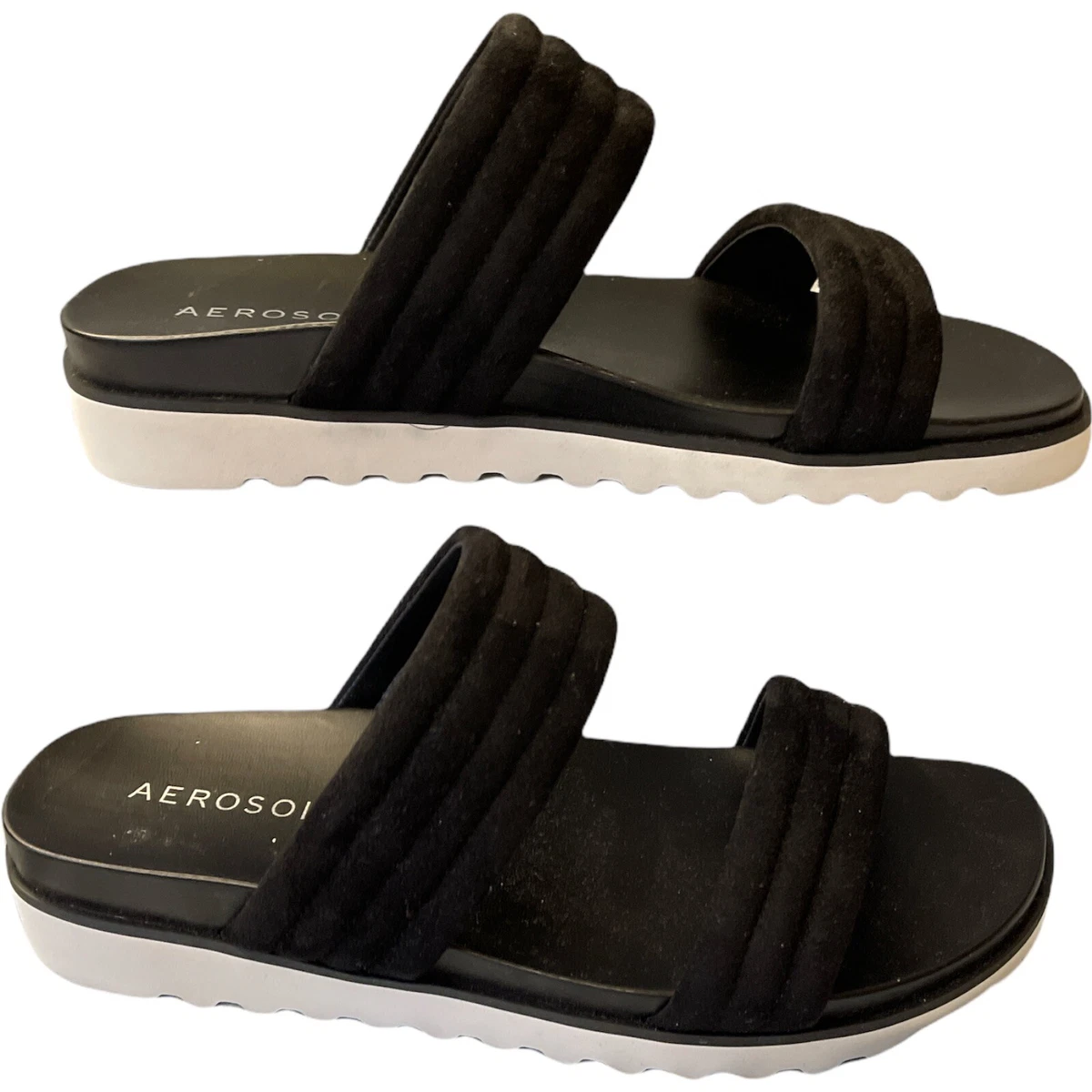 Women s Sandals Size 9.5 Aerosoles Kinnelon Platform Slides Black