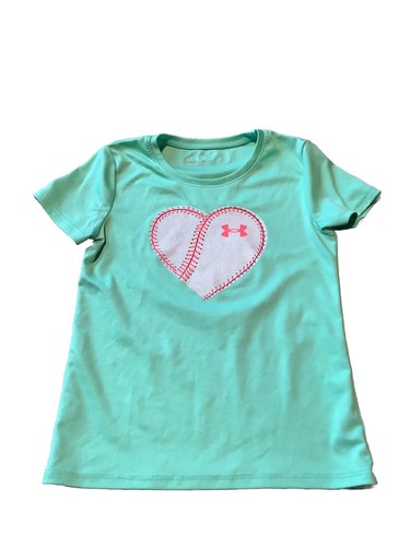 Under Armour Short Sleeve Shirt Youth Girls Size 6 Green VGUC Colorful Sports