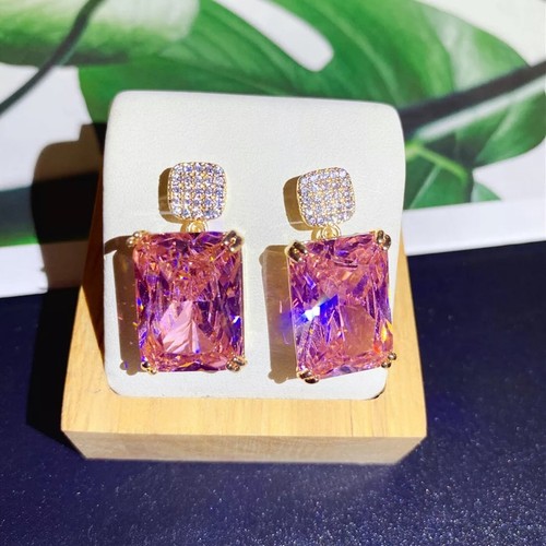 Lab-Created Pink Sapphire Earrings & Simulated Diamond 18k Gold Filled Finish - Picture 6 of 13
