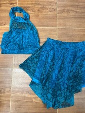 Dance Costume Small Adult Teal Kelle Lyrical Contemporary Jazz 2 pc Lace Print M