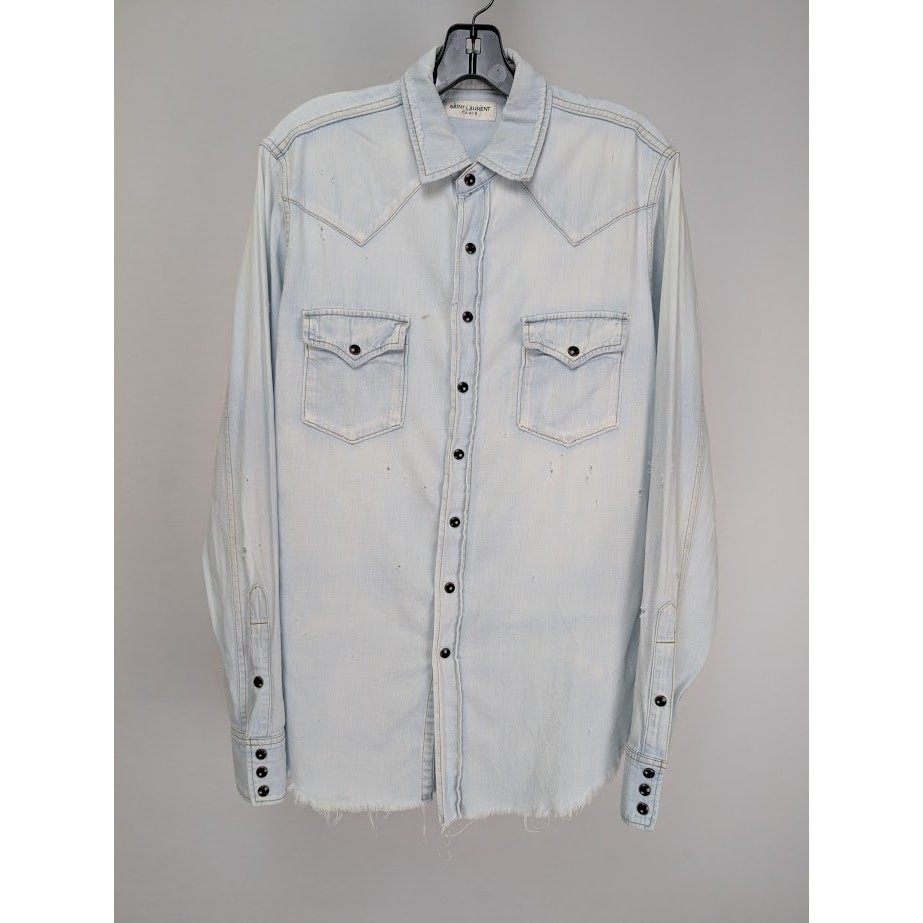 Camicia western Saint Laurent Paris CC20 invecchiata blu cielo usata M