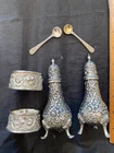 S. Kirk & Son Repousse Sterling Salt and Pepper Shaker Set #58 #59 & salt spoons