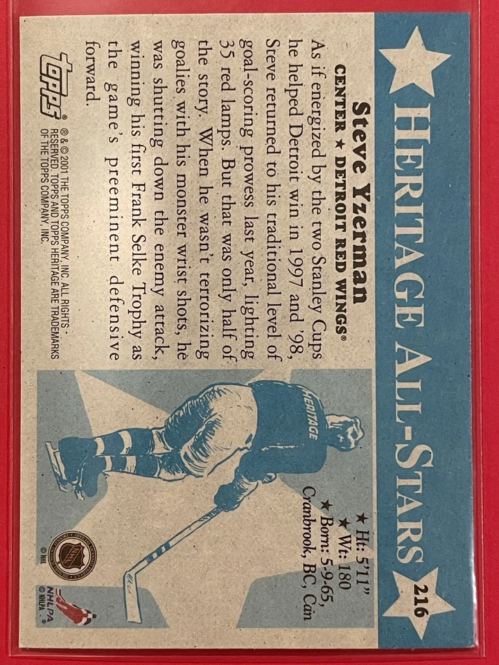 2000-01 Topps Heritage Steve Yzerman #216 Hockey Detroit Red Wings HOF - Image 2 of 2