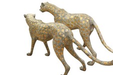 Pair of Golden-Plated Cheetahs Bronze Statue -  Size: 58