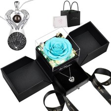 FIACO Gifts for Women Preserved Real Roses with I Love You Necklace Fresh