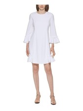 CALVIN KLEIN Womens White Lined Princess Seams Bell Sleeve Dress 2