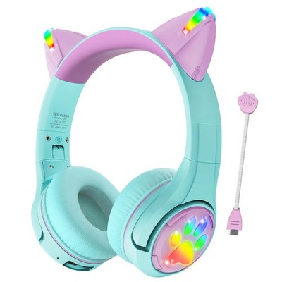 CF9 Cat Ear Bluetooth Headphones with Light Up,Safe 85dB Volume Limit,Built-i...