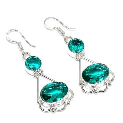 Green Mint Tourmaline Gemstone 925 Sterling Silver Jewelry Earring Size 2''