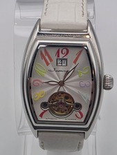 Jeanneret Automatic Open Heart Watch Tonneau Case Rainbow Dial White Leather
