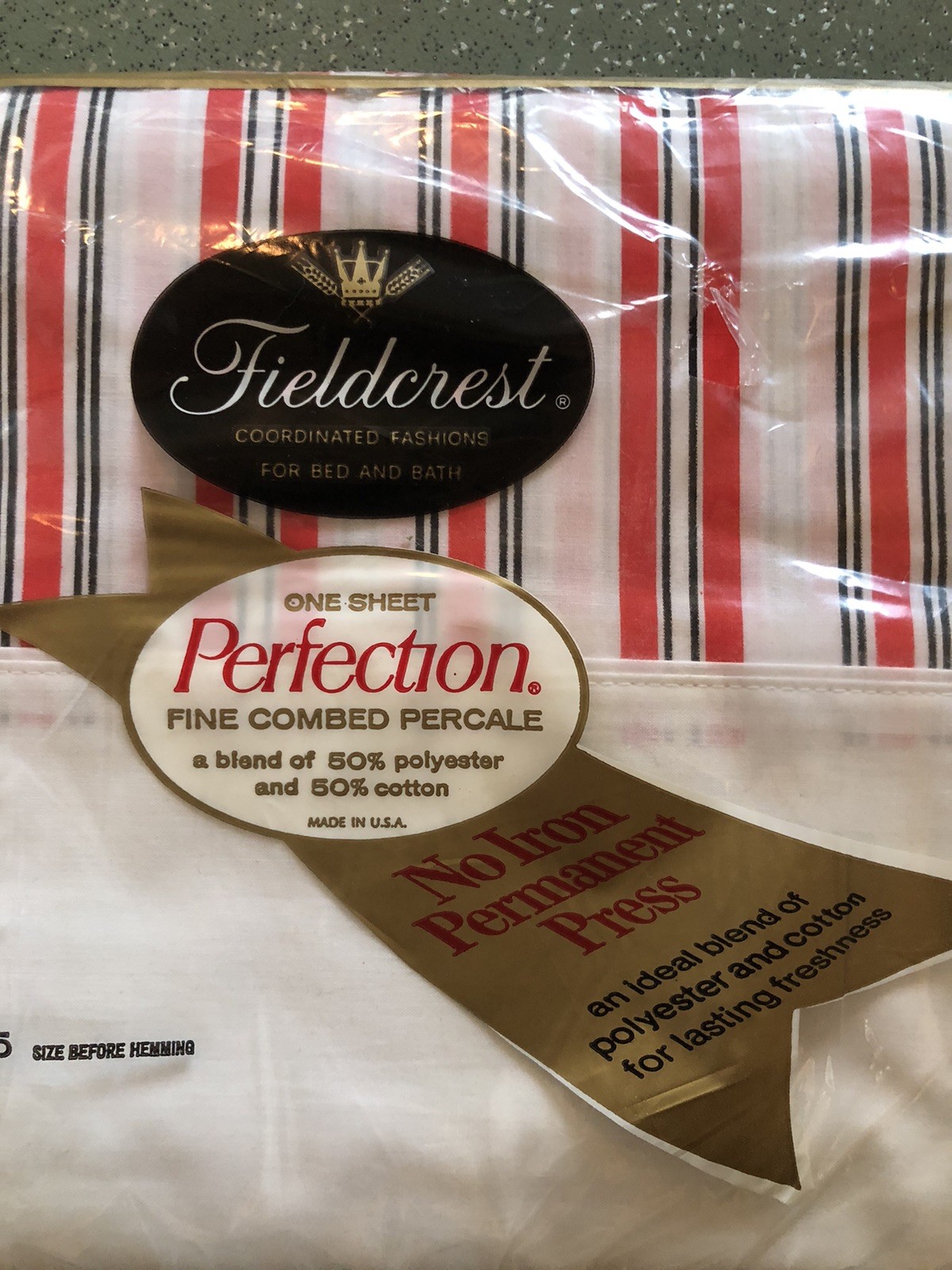 Vtg Fieldcrest Perfection TWIN LONG SHEET NOS Racing Stripes 50/50 Poly Cotton