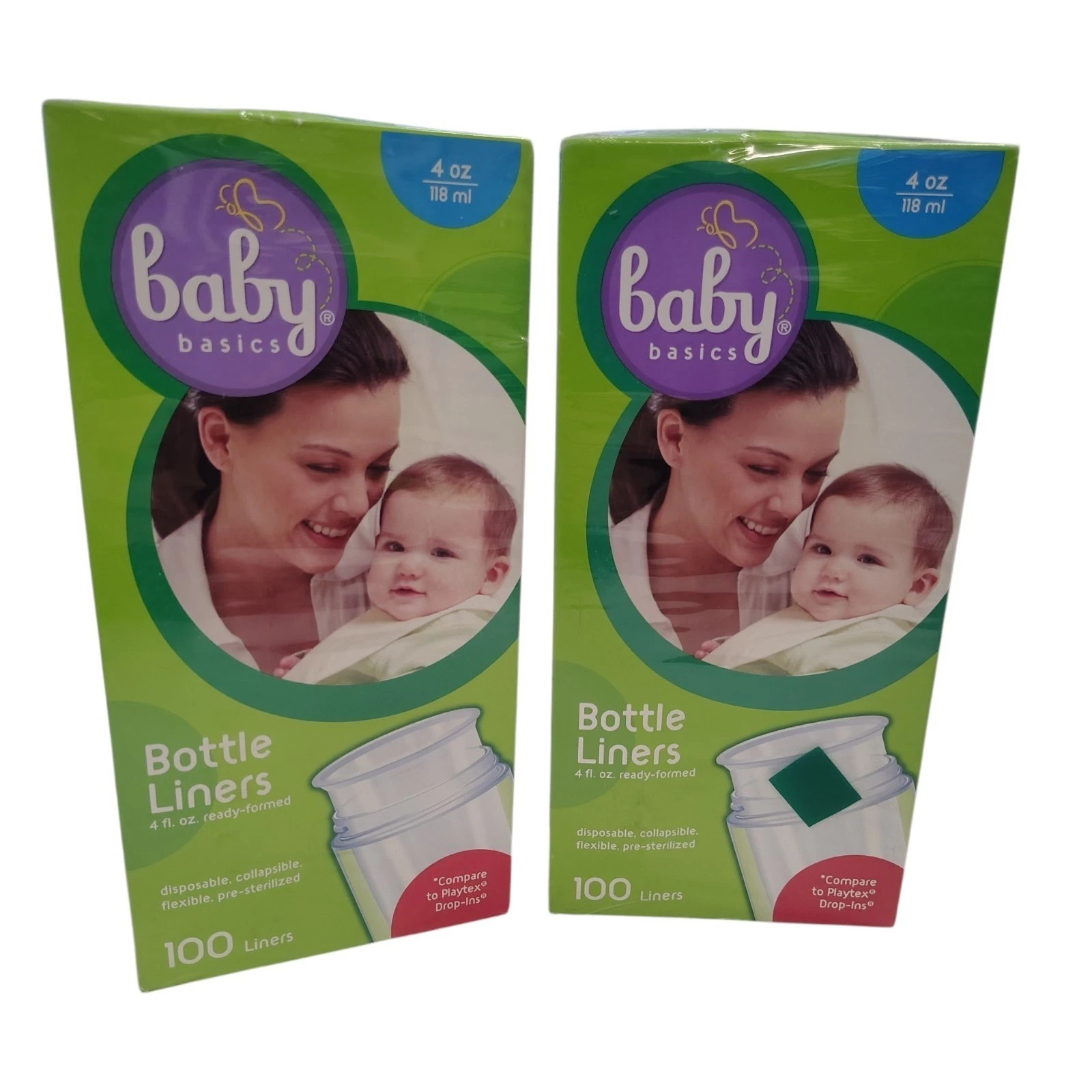 Baby Basics Bottle Liners SEALED 2 Boxes of 100 Baby Feeding 4 OZ 118 ML