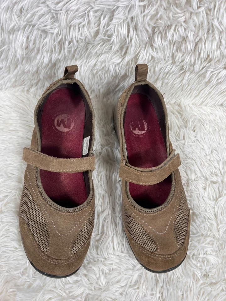 Zapatos planos Merrill Mary Jane para mujer talla 9,5 de gamuza tostada sin cordones Foto 4 de 4