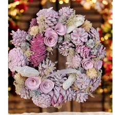 Blush Door Wreath Handcrafted with Real Pinecones Dried Florals&Rose Details 12"