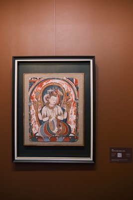 Contemporary Chinese Tibetan Oil On Mud-Slab Painting Of Tibetan Deity