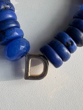 Blue Beaded Initial Necklace with Initial "D" 18"
