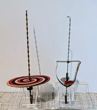 Antique German Spiral Wire Gravity Spinner Toy Pair   Target Disc  Fish ca.1890