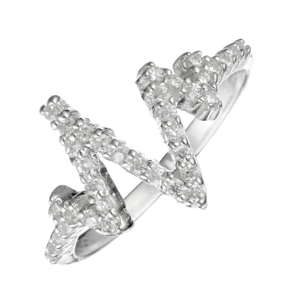 Silverly Anello Argento Sterling 925 Zirconia Cubica Zig Zag Battito Cardiaco - Immagine 2 di 4