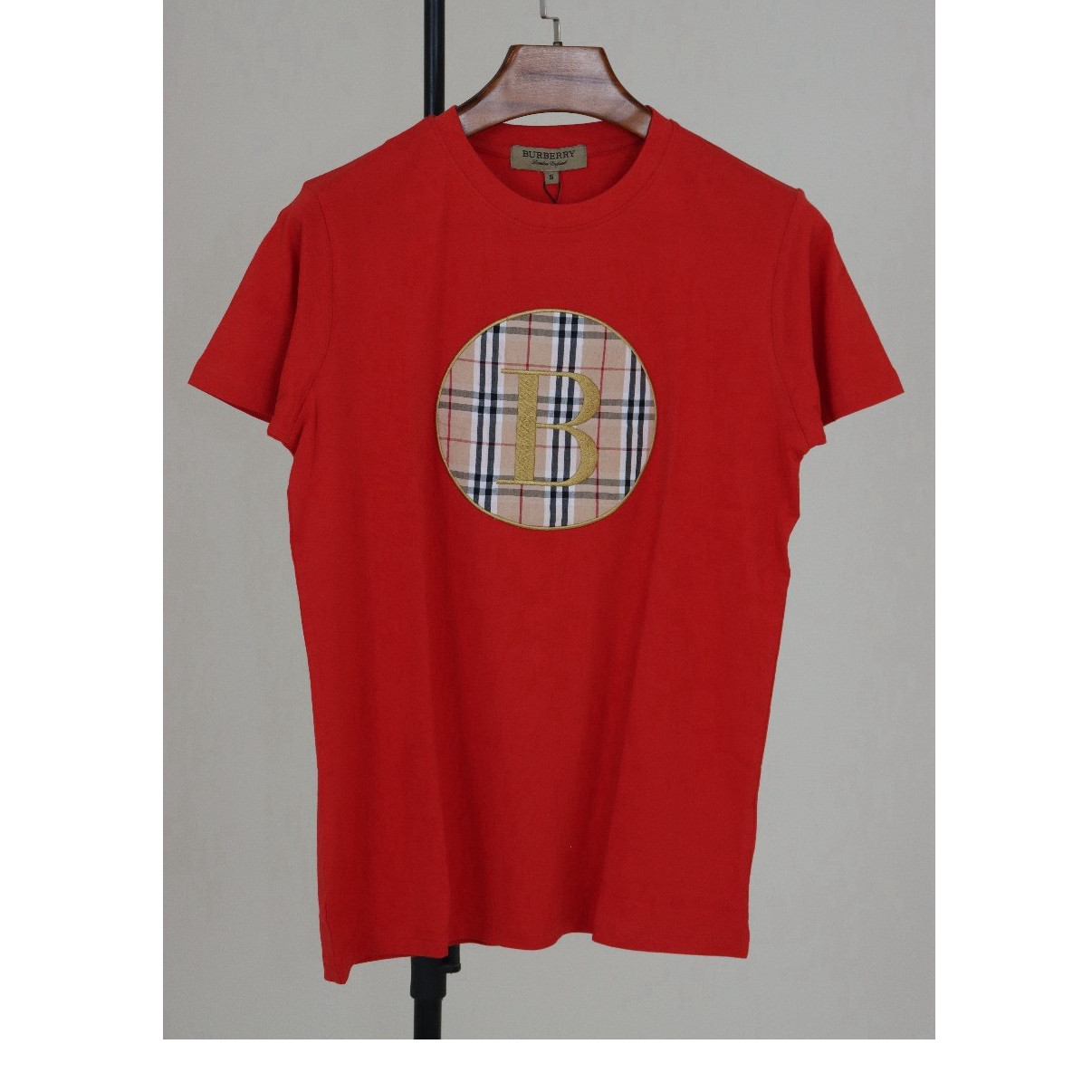 Burberry Men's Red Cotton Jersey Plaid Logo Graphic Print Crew Neck T-Shirt XL