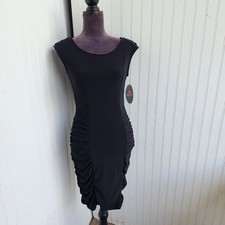 NWT $45 Volume One Junior's Black Rutched Dress Stretch Cap Sleeve Bodycon Sz M