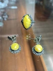 Sterling Silver Vintage Butterscotch Amber  Earrings & Ring SZ 7.25