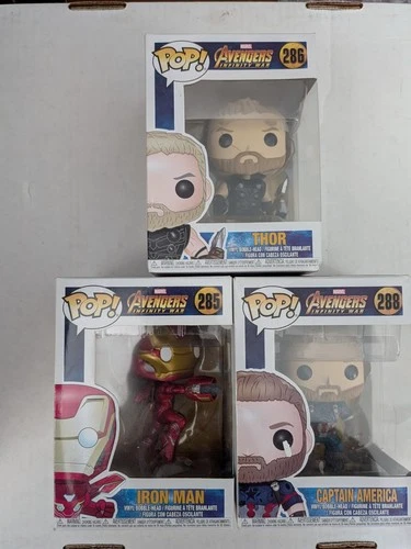 Marvel Funko Pops! Iron Man 285, Captain America 288, Thor 286 Unopened
