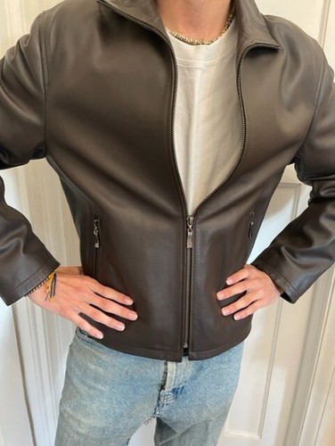 Men's designer Soft Chocolate Brown Leather jacket - Med NWT RRP £349. - Picture 9 of 11