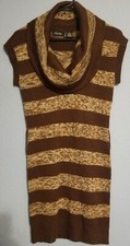 Chesley Sweater Dress Size MEDIUM Brown Stripe Cowl Neck Short Sleeve