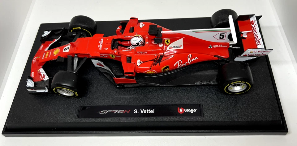 Signed Sebastian Vettel Ferrari SF70H F1 1/18 Burago Model car #5 - Image 2 of 4