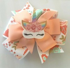 Beautiful Peach Unicorn girls Hair Bow