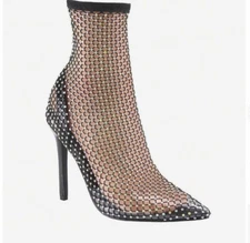 Just Fab Khloy Sock Heeled Bootie Black Caviar New Size 9