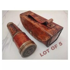 Lot-of-5 PCs Brass-Telescope-Marine-Nautical-Leather-Pirate-Spyglass-Scope Gift