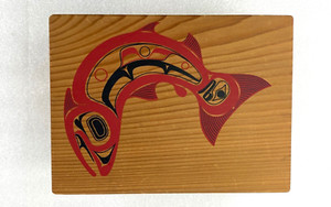 Upper Tribe Skagit SALMON Wooden Trinket Box w Lid P Dunthorne 1988