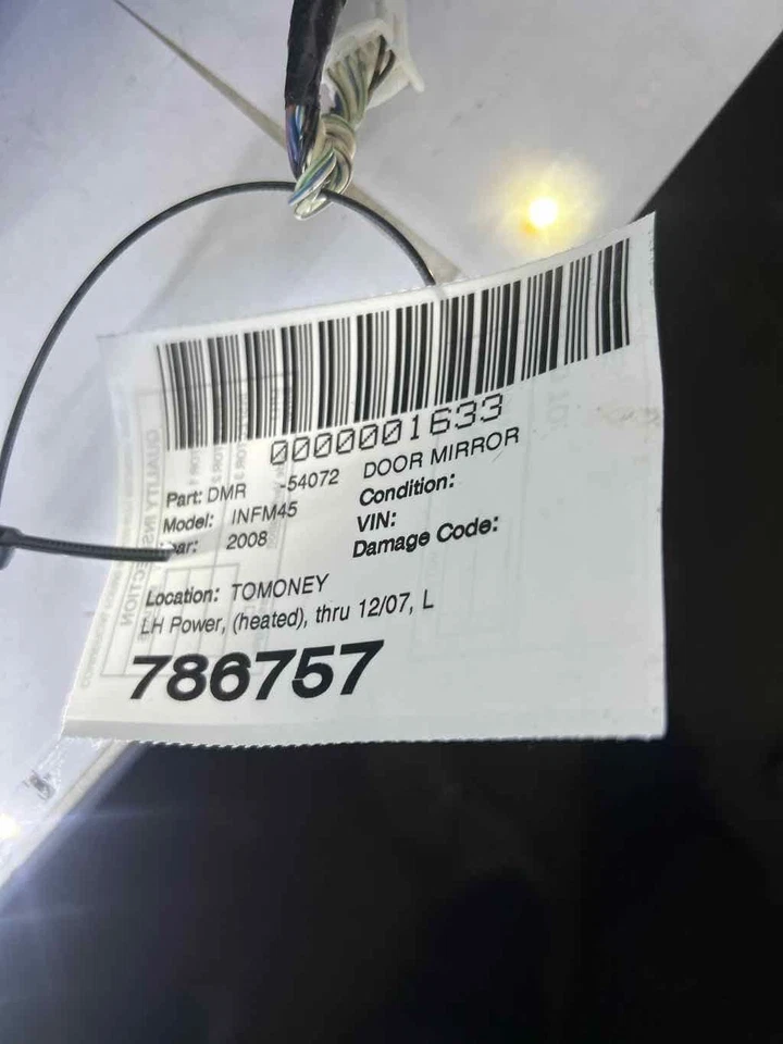 Fits 2006-08 INFINITI M45 Door Mirror LH OEM#:96302EH100 - Image 4 of 4