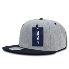 Decky Snapback Hat - Heather Gray & Navy Blue 6 Panel Flat Bill Cap 1092-HGYNVY