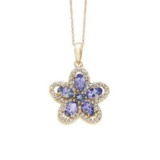 Gold Plated Sterling Silver Natural Tanzanite Gemstone Pendant Floral Jewelry