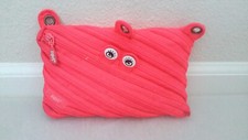 ZIPIT Monster Pencil Pouch Case Neon Hot Pink Zipper Storage for School Used