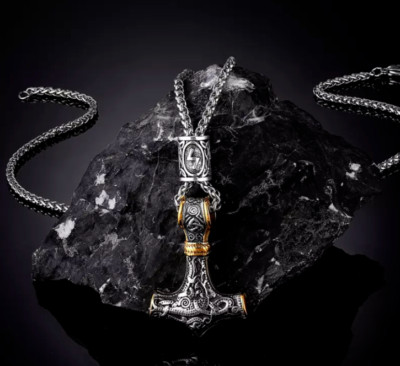 Halskette Thor Hammer Anhänger Massiv Edelstahl Wikinger Amulet Herren Männer