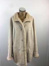Basler Coat Long Suedette Beige Cream Faux Shearling Suede Polar Skin 18 Luxury