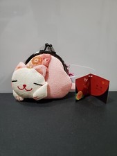  New w/ Tag Japanese Style Pink Cat Snap Coin Purse w/ Purple Bell 4" x 3.5"