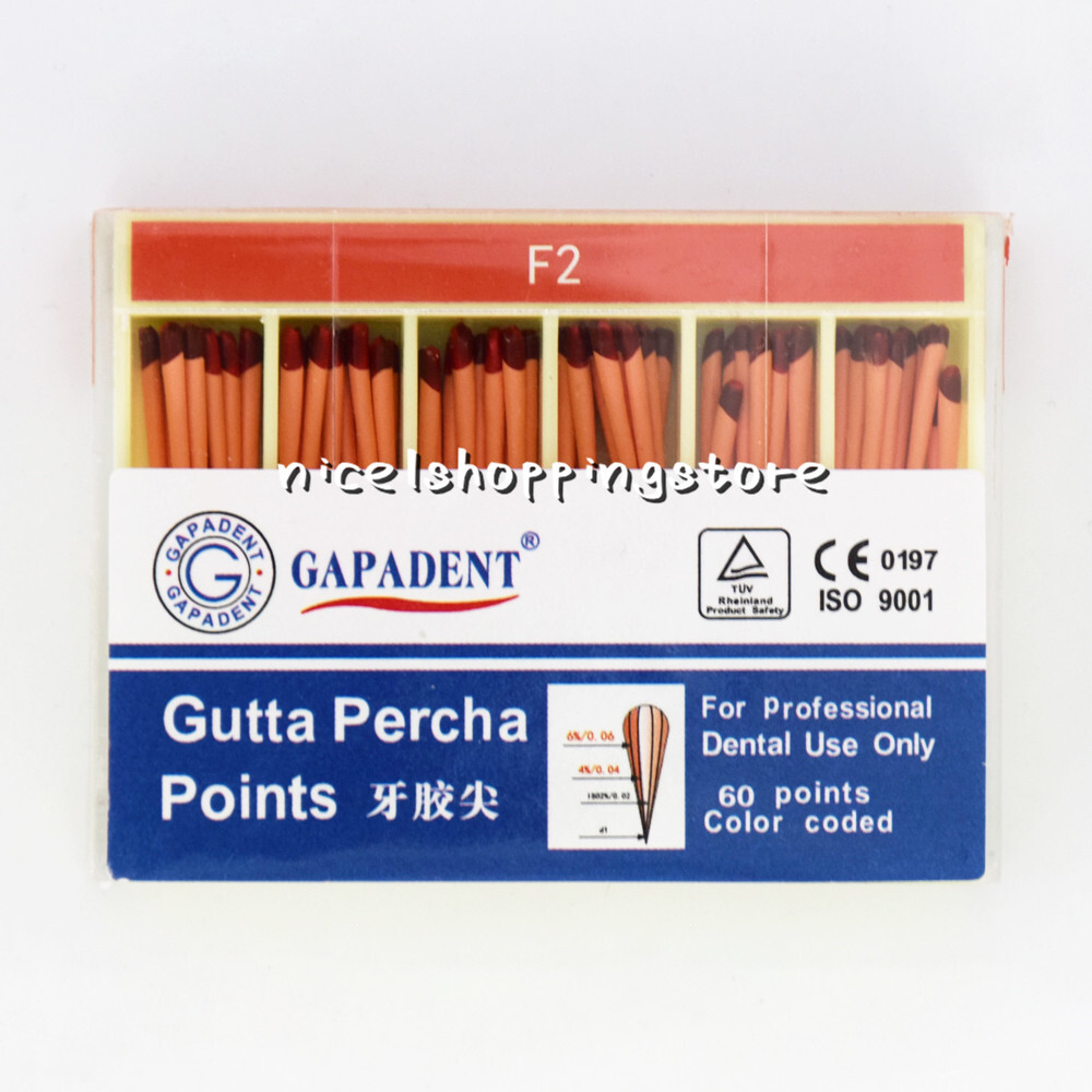 Dental Root Canal Gutta Percha Points - F1, F2, F3 Sizes, 60pcs Per Box (AZDENT)